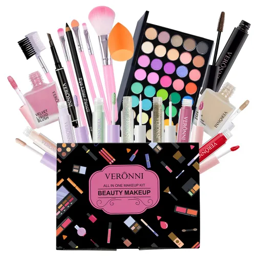 Vista 8 de Kit completo de maquillaje para mujer, kit de maquillaje todo en uno con sombra de ojos, delineador de ojos, cejas, brillo de labios, maquillaje