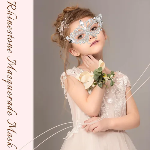 Vista 6 de 2 máscaras de máscaras de diamantes de imitación de cristal de fantasía, para fiesta veneciana, graduación, corona, para disfraz de mujer
