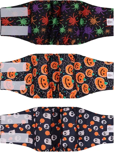 Vista 17 de CuteBone - Pañales lavables para perro macho, banda abdominal, paquete de 3 unidades, color negro, modelo DM54XS