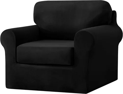 Vista 9 de UNBBRRL Fundas de sofá de 3 piezas para sofá, funda de terciopelo elástico para sillón con 1 funda de cojín de asiento y 1 funda de respaldo