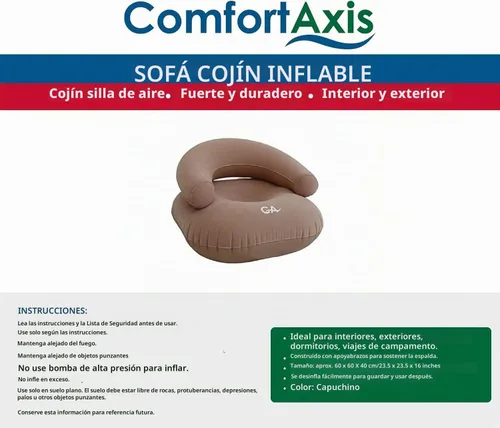 Vista 3 de Comfort Axis - Sofá tumbona inflable resistente, diseño de reposabrazos ancho para niños, 23.5 x 23.5 x 16 pulgadas