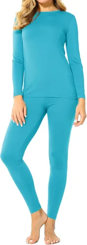Vista 5 de 9M Ropa interior térmica de forro polar ultra suave para mujer, conjunto de parte superior e inferior de capa base Negro