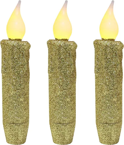 Vista 17 de CVHOMEDECO. Velas LED sin llama con purpurina parpadeantes que funcionan con pilas, con temporizador para el hogar, boda, Halloween, decoración