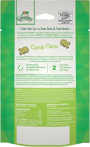 Vista 2 de Greenies Golosinas dentales naturales para gatos adultos recomendadas por veterinarios felinos, sabor hierba gatera, bolsa de 2.1 onzas