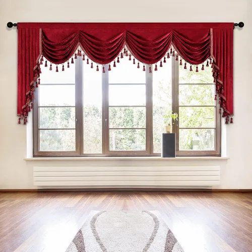 Vista 49 de ELKCA Cenefa de cortina de felpilla beige para ventana de sala de estar, cenefa de cascada para dormitorio, bolsillo para barra