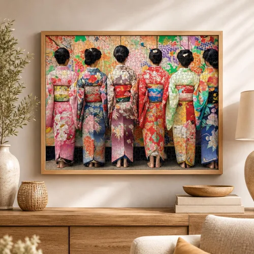 Vista 3 de Cross & Glory - Elegante kimono Beauties - Rompecabezas artístico de 1000 piezas para adultos Colores vibrantes Arte cultural Calidad premium