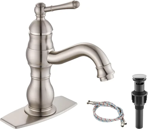 Vista 16 de Heyalan - Grifo para lavabo de baño, alcance de boquilla corta, 5.51 pulgadas, latón antiguo