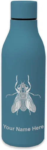 Vista 10 de LaserGram Botella de agua de acero inoxidable de doble pared, mosca doméstica, grabado personalizado incluido