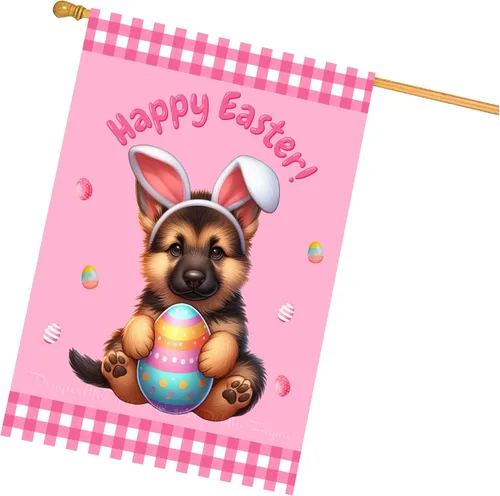 Vista 8 de Chow Chow Easter Day Dog House Flags for Home Decorations - Double Sided Yard Lawn Easter Festival Decorative Gift - Holiday Cats Flag Decor 28"w x
