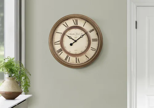 Vista 2 de Monarch Specialties I 9047 Relojes, 20" redondo, reloj de pared, marrón antiguo, de transición
