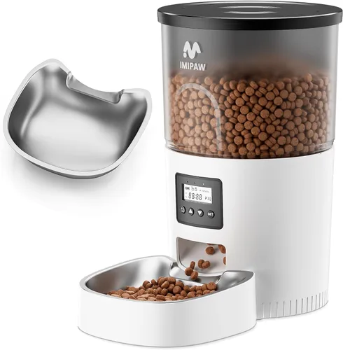 Vista 12 de IMIPAW Alimentadores automáticos para gatos, dispensador de alimentos secos para gatos con temporizador de 3 litros, fuente de alimentación doble