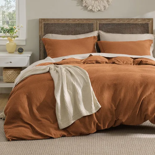 Vista 17 de Bedsure Funda de Edredón de Lujo Tipo Waffle Tamaño Queen - Juego de Funda de Edredón Texturizada, Suave, Juego de Ropa de Cama Transpirable