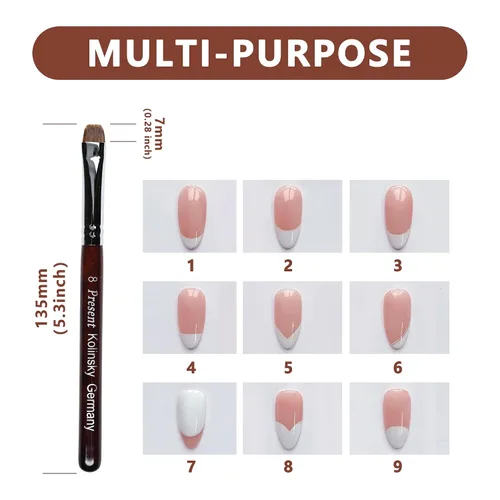 Vista 5 de Present Pincel para uñas de gel, pincel de gel UV, pincel de puntas de uñas para arte de uñas, herramientas de arte de uñas con mango de madera