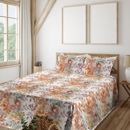 Vista 31 de Ambesonne Juego de sábanas vintage, diseño de curvas de inspiración victoriana, estampado de hojas y flores, sábana bajera y encimera con fundas