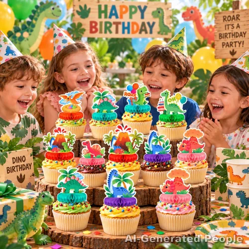Vista 9 de 36pcs Dinosaur Cupcake Toppers