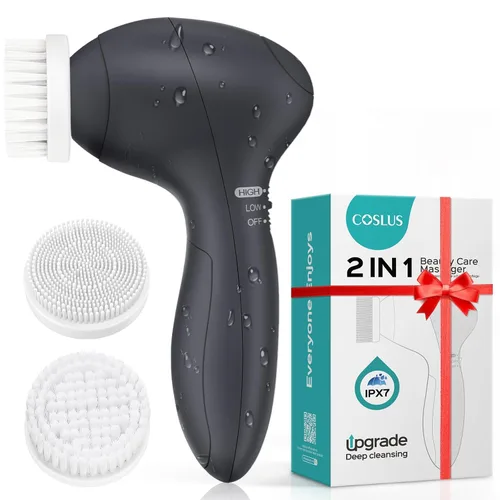 Vista 11 de COSLUS Cepillo de Limpieza Facial de Silicona: Dispositivo de Masaje Exfoliante Eléctrico 2 en 1 FBS-D, a prueba de agua, limpieza profunda