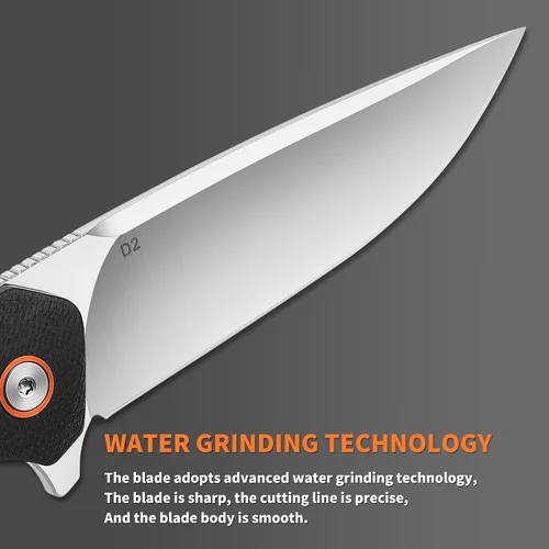 Vista 4 de Cuchillo de bolsillo plegable EDC Tactical Knife Camping Survival Knife 3.54'' D2 Blade acero y G10 Handle Liner Lock Clip reversible para uso