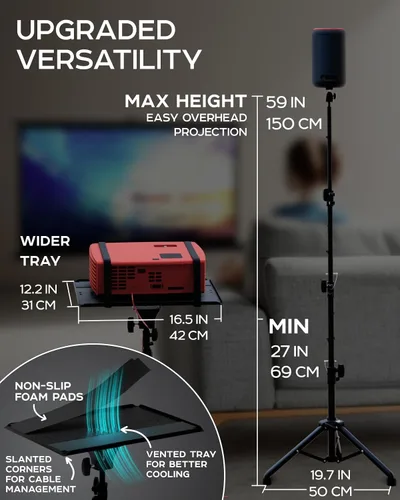 Vista 6 de Pantalla de proyector de 100" con soporte y soporte universal para trípode para proyector