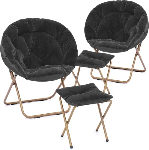 Vista 17 de Cómoda silla con platillo, silla de sala de estar, silla plegable acolchada suave de piel sintética, cómoda silla cuadrada de luna para sala