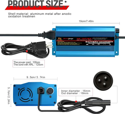 Vista 5 de Cargador de batería de 24 V y 8 amperios, cargador automático inteligente de plomo ácido con conector XLR para silla de ruedas, batería AGM sellada