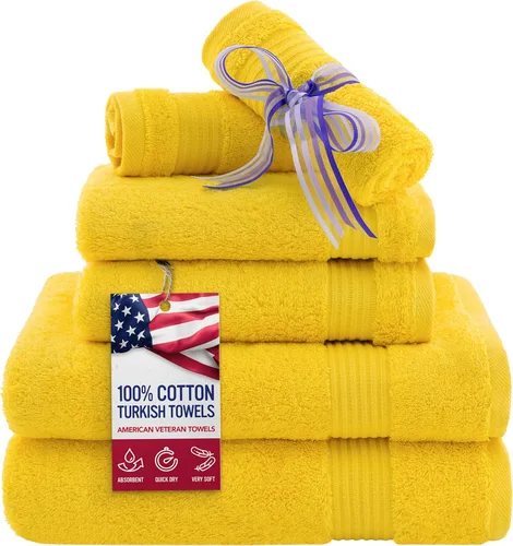 Vista 62 de Juego de toallas American Veteran Towel, de lujo, 6 piezas de algodón 100 % turco para máxima suavidad y absorción, para hotel y spa
