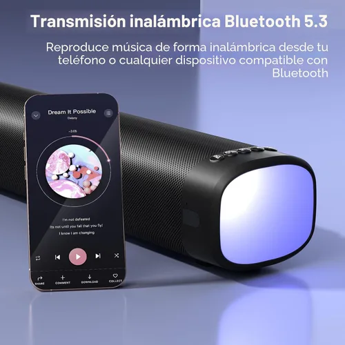 Vista 4 de Barra de sonido para Smart TV, barra de sonido de 100 W con 3 luces RGB dinámicas, Bluetooth 5.3, conexión ARC/Opt/AUX, volumen dinámico 3 modos