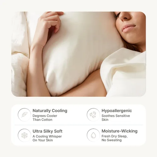 Vista 4 de BedVoyage Sábanas refrescantes tamaño Queen – Viscosa de bambú, juego de sábanas para personas que duermen con calor, bolsillo profundo de 18 Marfil