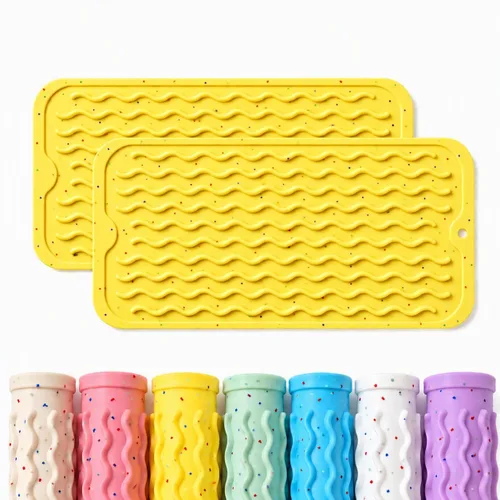 Vista 14 de CAKETIME Paquete de 2 tapetes de secado de platos de silicona multicolor para encimera de cocina, comedor, manteles individuales resistentes al