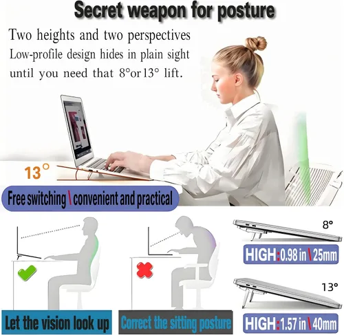 Vista 2 de 2 soportes portátiles para laptop, elevador ajustable para laptop, refrigeración ergonómica, mini soporte invisible para computadora de escritorio