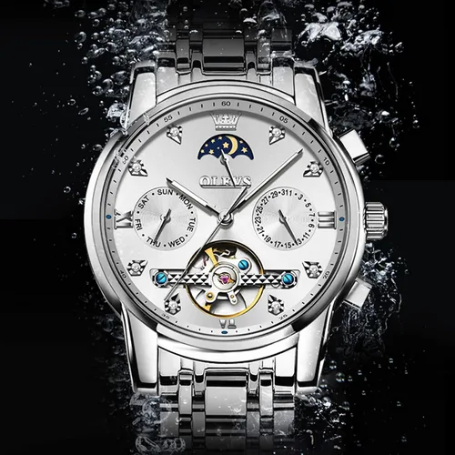 Vista 6 de OLEVS Reloj automático (no requiere batería) Relojes de pulsera para hombre, relojes mecánicos de cuerda automática, reloj clásico de esqueleto