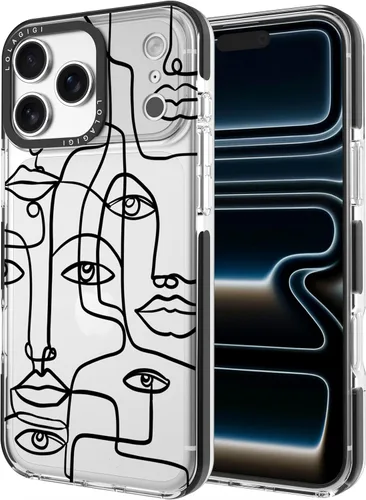 Vista 37 de Funda para iPhone 13, lindo diseño artístico de líneas faciales, diseño kawaii femenino estético patrón de dibujos animados para mujeres, niñas