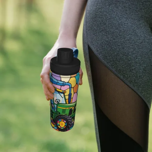 Vista 7 de Green tractor Insulated Stainless Steel Kettle Print Funny Water Bottle Insulated Ideal for Sports and Travel