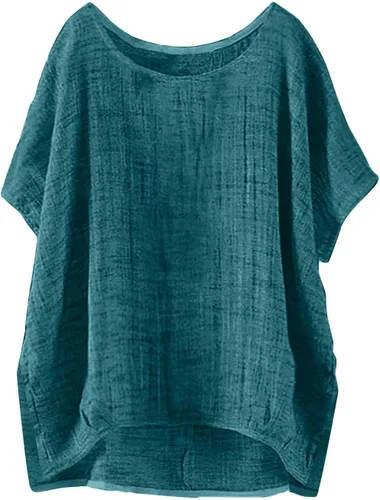 Vista 11 de Nantdog Summer Tops for Women 2025 Short Sleeve Crew Neck Linen Cotton Shirts Plus Size Gauze Casual Dressy Blouse Outfits