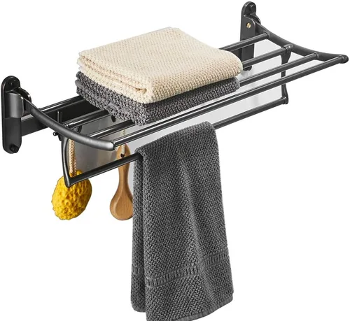 Vista 9 de BESy Toalleros de 24 Pulgadas de Níquel Cepillado, Estante de Toallas de Baño con Barra Plegable y Ganchos para Toallas, Accesorios de Baño