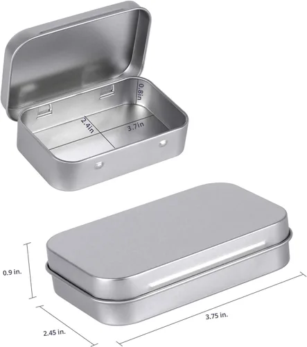 Vista 2 de Tamicy Latas rectangulares de metal con bisagras vacías – Paquete de 40 mini cajas portátiles plateadas, kit de almacenamiento pequeño y organizador