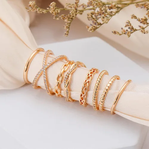 Vista 6 de TOBENY 8 anillos chapados en oro de 14 quilates para mujer, anillos apilables para nudillos, oro y plata, tamaño 4 a tamaño 12, anillos de 0.020in a