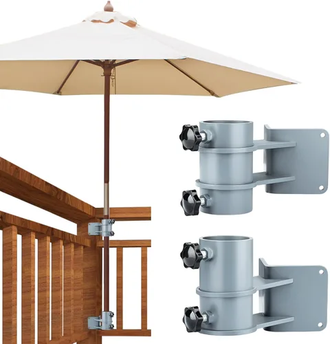 Vista 7 de Par de soportes laterales para sombrilla de patio, de acero inoxidable, soporte de abrazadera/soporte para sombrilla y soporte para barandilla