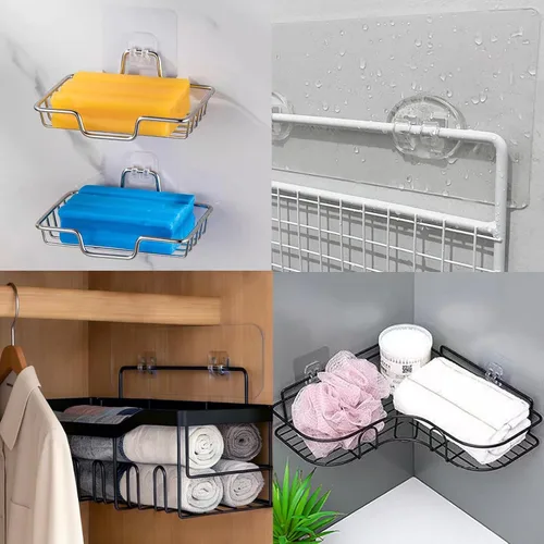 Vista 7 de LeLehome Paquete de 14 ganchos adhesivos de repuesto para regadera, resistentes e impermeables, transparentes, sin perforaciones, para estantes
