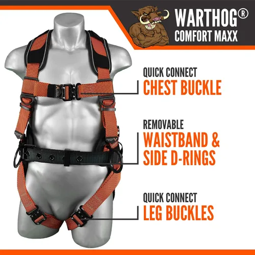 Vista 3 de Malta Dynamics Warthog Comfort MAXX - Arnés de seguridad para construcción – Equipo de protección contra caídas con cinturón removible y soporte