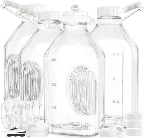 Vista 9 de Syntic Botella de leche de vidrio de 2 cuartos con tapa de rosca hermética reutilizable y resistente, botellas de vidrio de 64 oz para leche