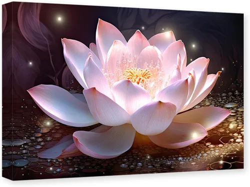 Vista 7 de CXHOSTENT Lienzo decorativo de flor de loto para pared, cuadros zen, decoración de pared, pintura floral rosa, meditación, espíritu, baño, yoga