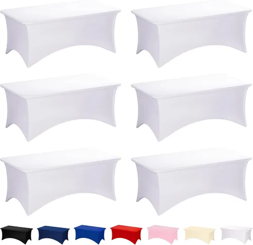 Vista 25 de Fixwal Paquete de 6 Manteles de Mesa Rectangulares, Cubierta de Mesa de 6 Pies, Mantel Blanco Rectangular Ajustado Elástico Rectangular, Cubierta
