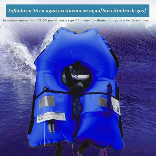 Vista 5 de Paquete de 3 chalecos salvavidas inflables automáticos 150N – Chaleco de natación de nailon ajustable con inflado de CO2, tiras reflectantes y Negro