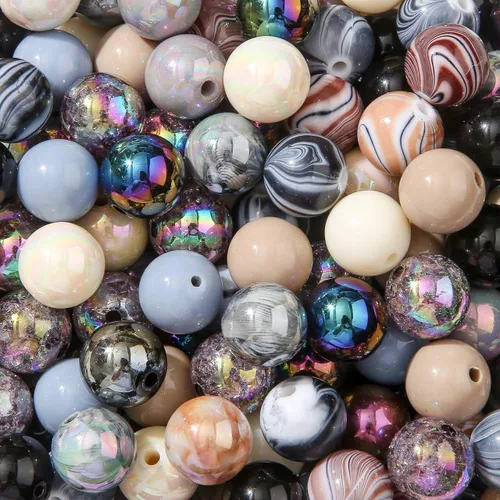 Vista 21 de cuentas de acrílico de 16 mm en color dorado y plateado de 100 unidades, cuentas de chicle para bolígrafo, para hacer pulseras, diademas, collares