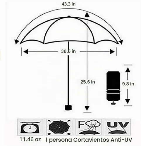 Vista 6 de Viaje Plegable Paraguas Compacto Sombrillas de lluvia de sol sombrilla con Met Water blomssom blooming material parasol Azul