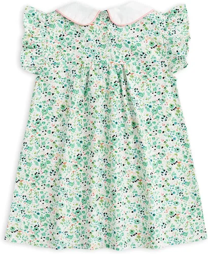 Vista 2 de Simplee kids Vestido casual para niñas pequeñas, vestido fruncido con estampado floral para primavera y verano de 1 a 6 años