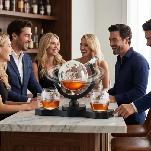 Vista 6 de Juego de decantador de whisky con globo giratorio y 2 vasos para whisky grabados - Regalos para hombres, papá, aniversario, cumpleaños, inauguración
