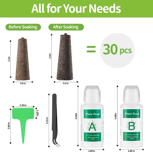 Vista 5 de Kit de cápsulas de semillas para AeroGarden, 30 esponjas de cultivo con nutrientes A & B, 1 pinzas, 10 etiquetas, cápsulas de arranque de semillas