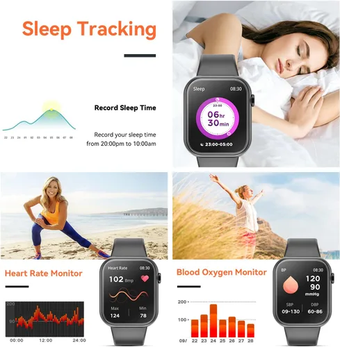 Vista 4 de Hwagol Reloj Inteligente (Contestar/Hacer Llamadas) Rastreador de Fitness de 1.85 Pulgadas, Esferas DIY/Podómetro/Calorías/Múltiples Modos Negro
