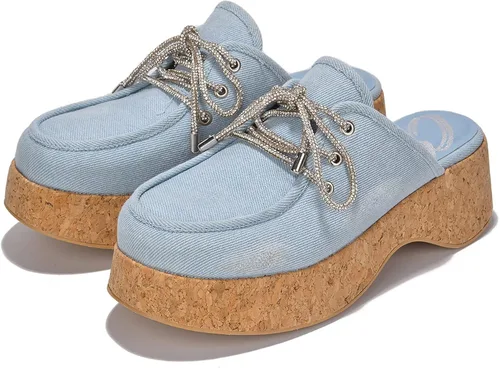 Vista 3 de Cape Robbin Kanma - Sandalias de plataforma sin cordones para mujer, tacón de bloque con encaje de diamantes de imitación